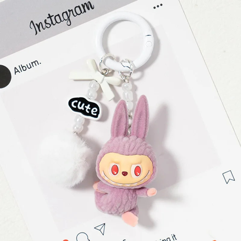 New Flocking Mini Labubu Keychain Bag Pendant