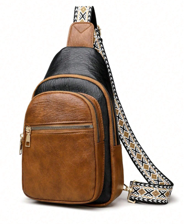 Colorblock Plaid Crossbody Bag - Black