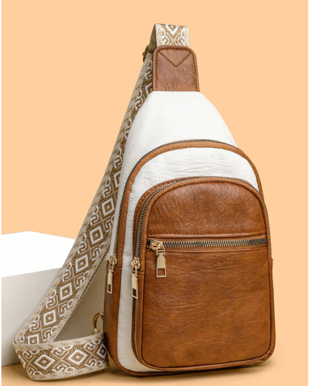 Colorblock Plaid Crossbody Bag - Rose Gold