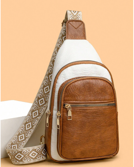 Colorblock Plaid Crossbody Bag - Rose Gold