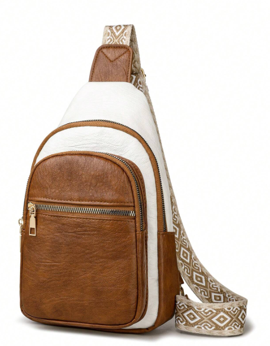 Colorblock Plaid Crossbody Bag - Rose Gold