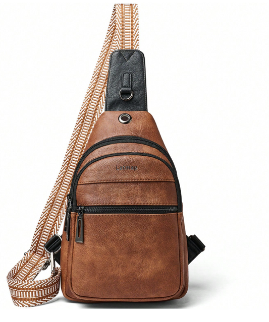 LATMAP Vegan Leather Sling Bag - Main Brown With Black