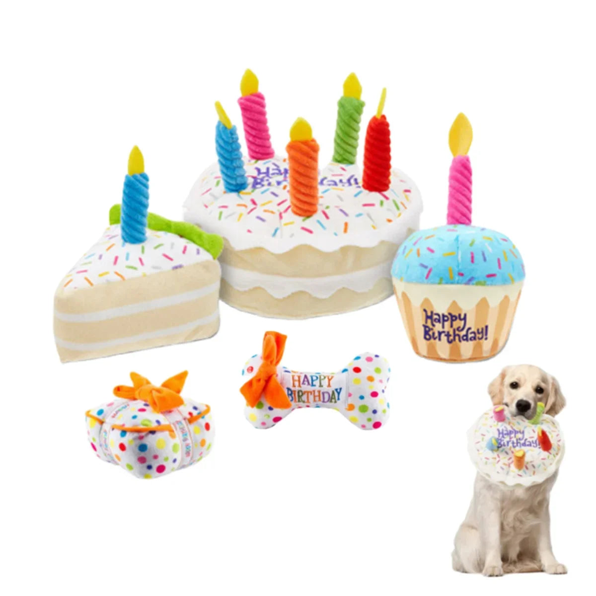 Plush Dog Birthday Cake Toy