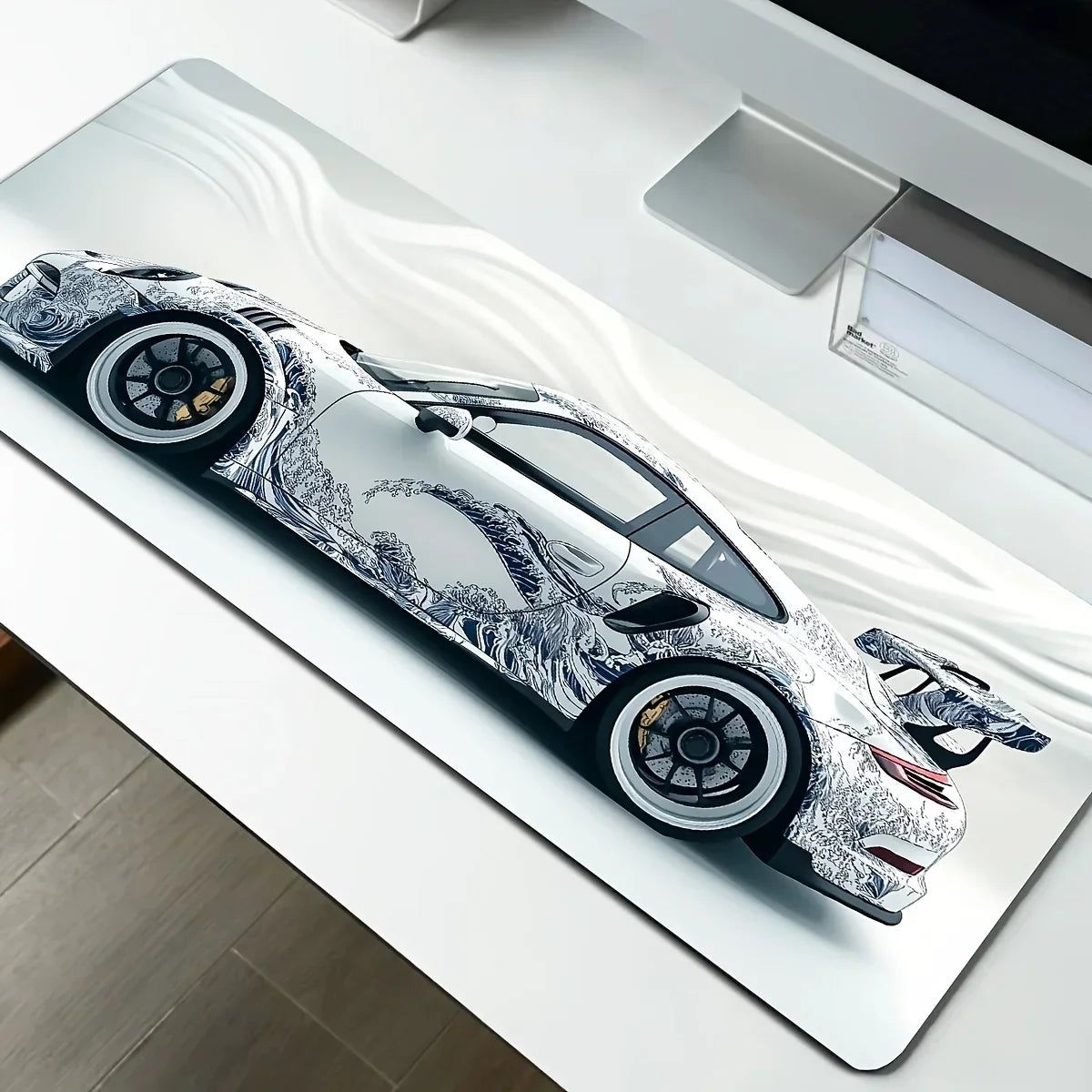 White Sports Car Gaming Mat