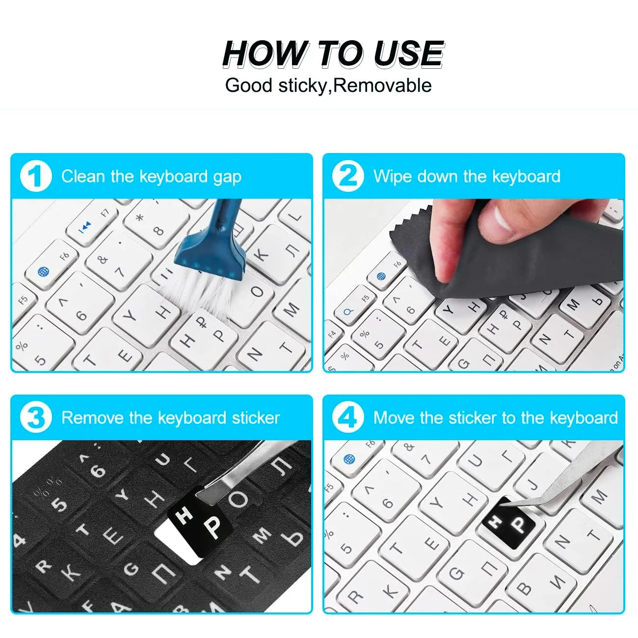 3pcs Multilingual Keyboard Stickers