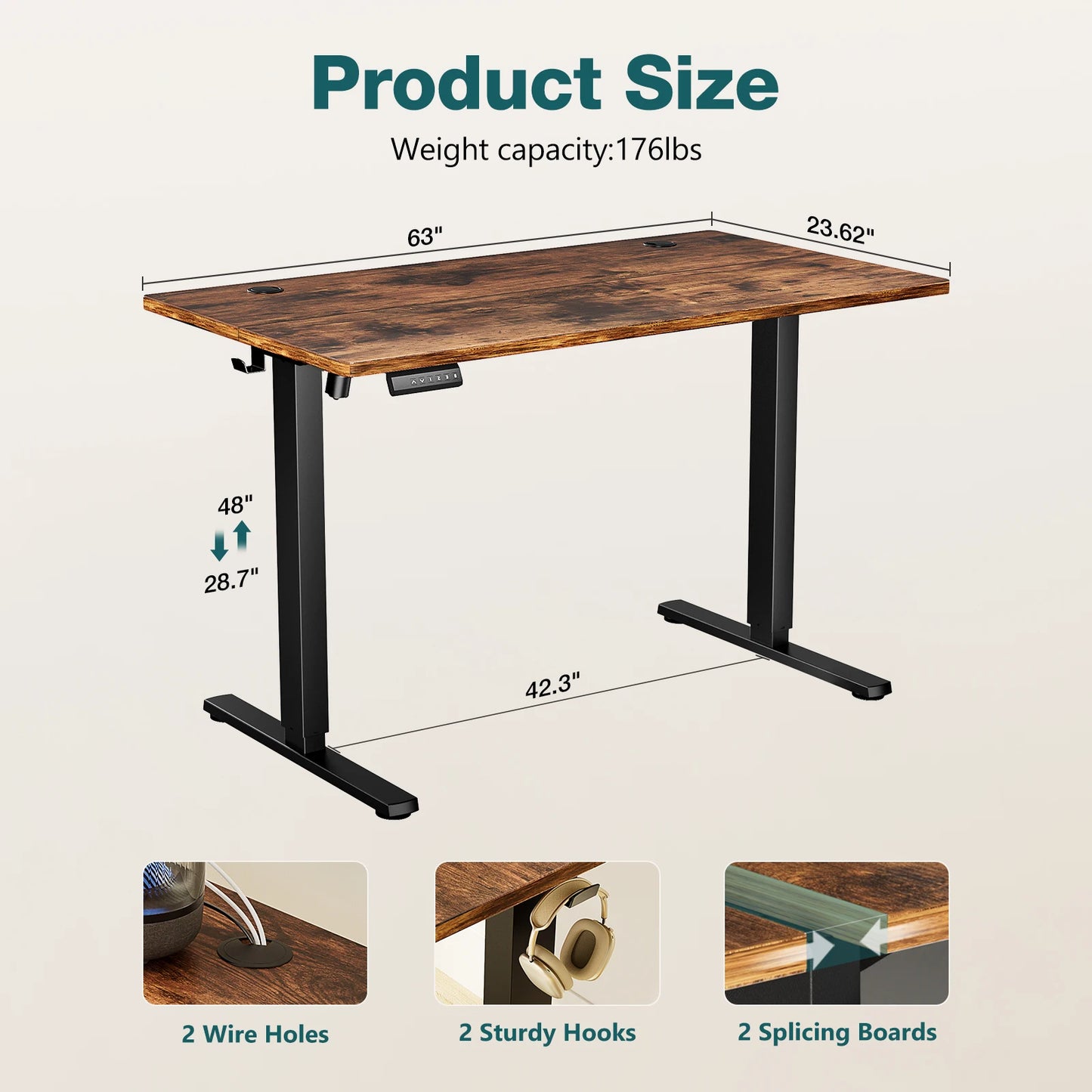 JHK 63x24" Electric Standing Desk
