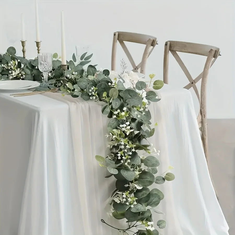 Faux Eucalyptus Garland with Flowers