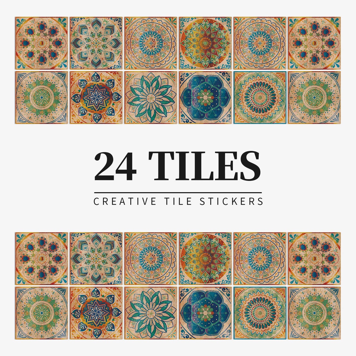 24pcs Mandala Retro Self-Adhesive Tile Stickers