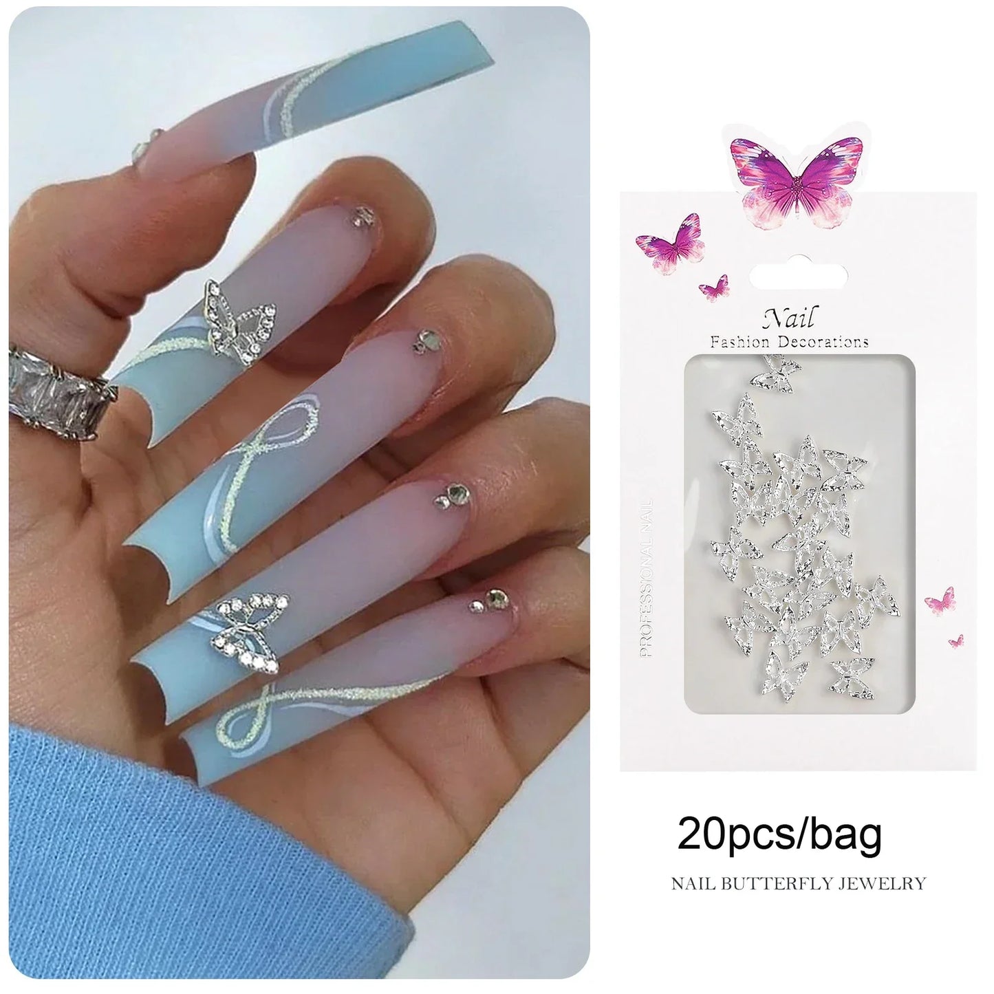 Gold/Silver Butterfly Nail Charms