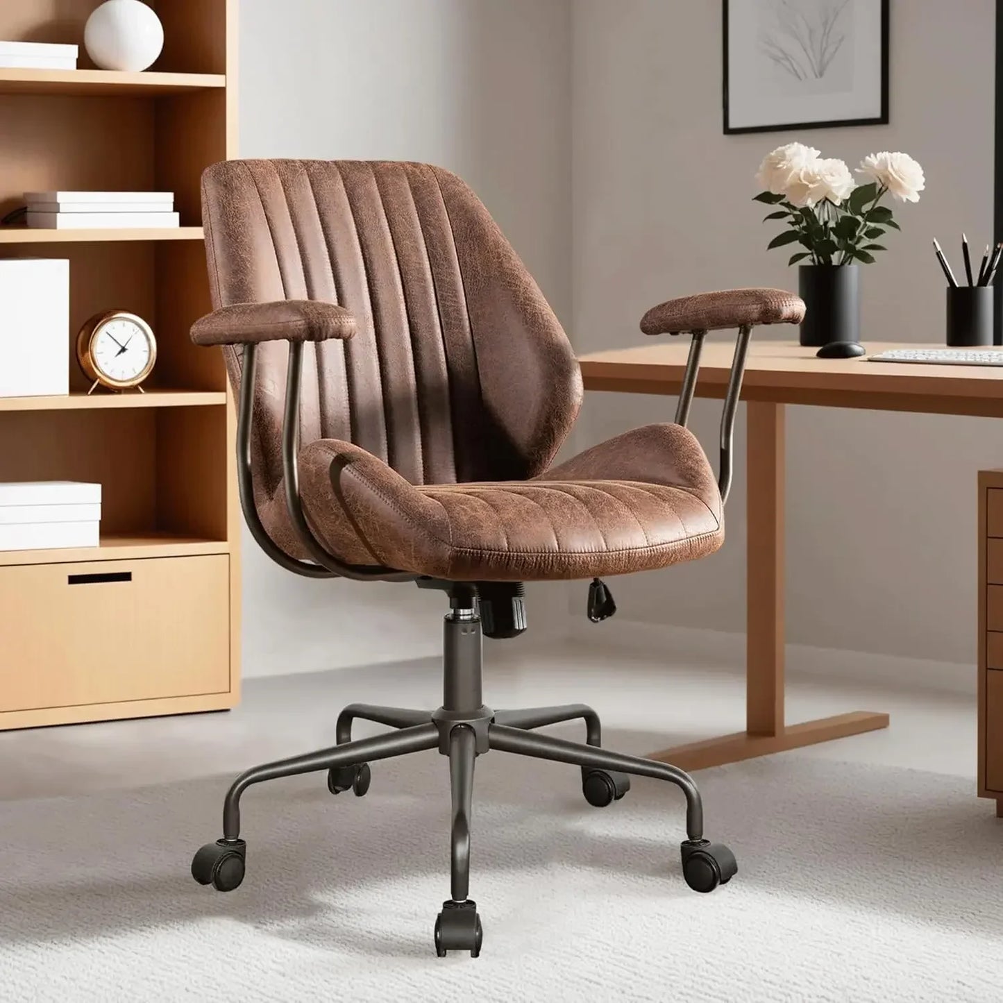 GUANGBAI Mid-Century Ergonomic Leather Chair