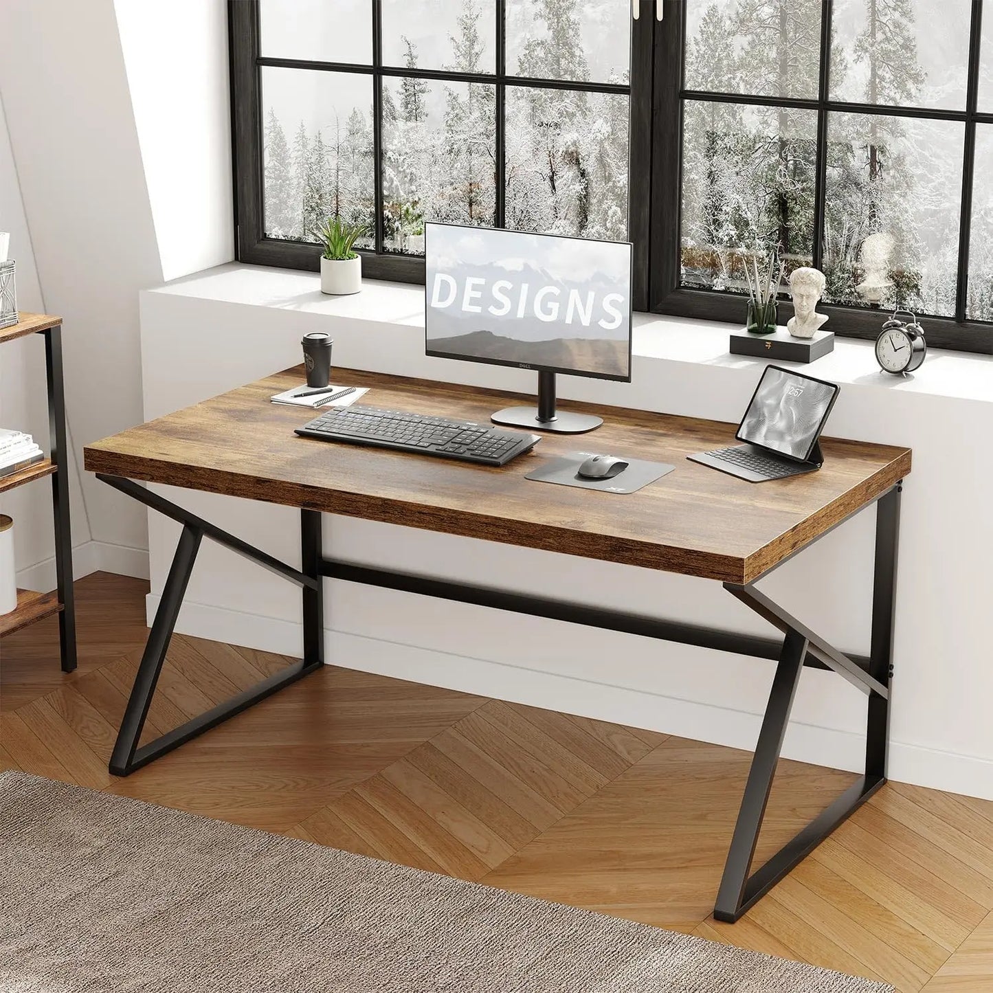 CHENGWEI Rustic Industrial Home Office Desk