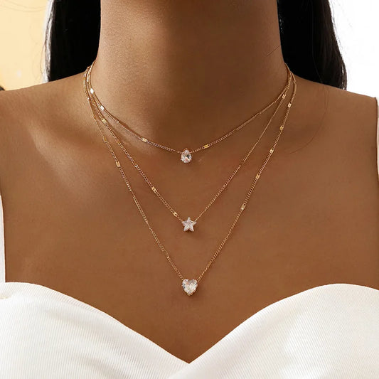 Trendy Zircon Multilayer Pendant Necklace
