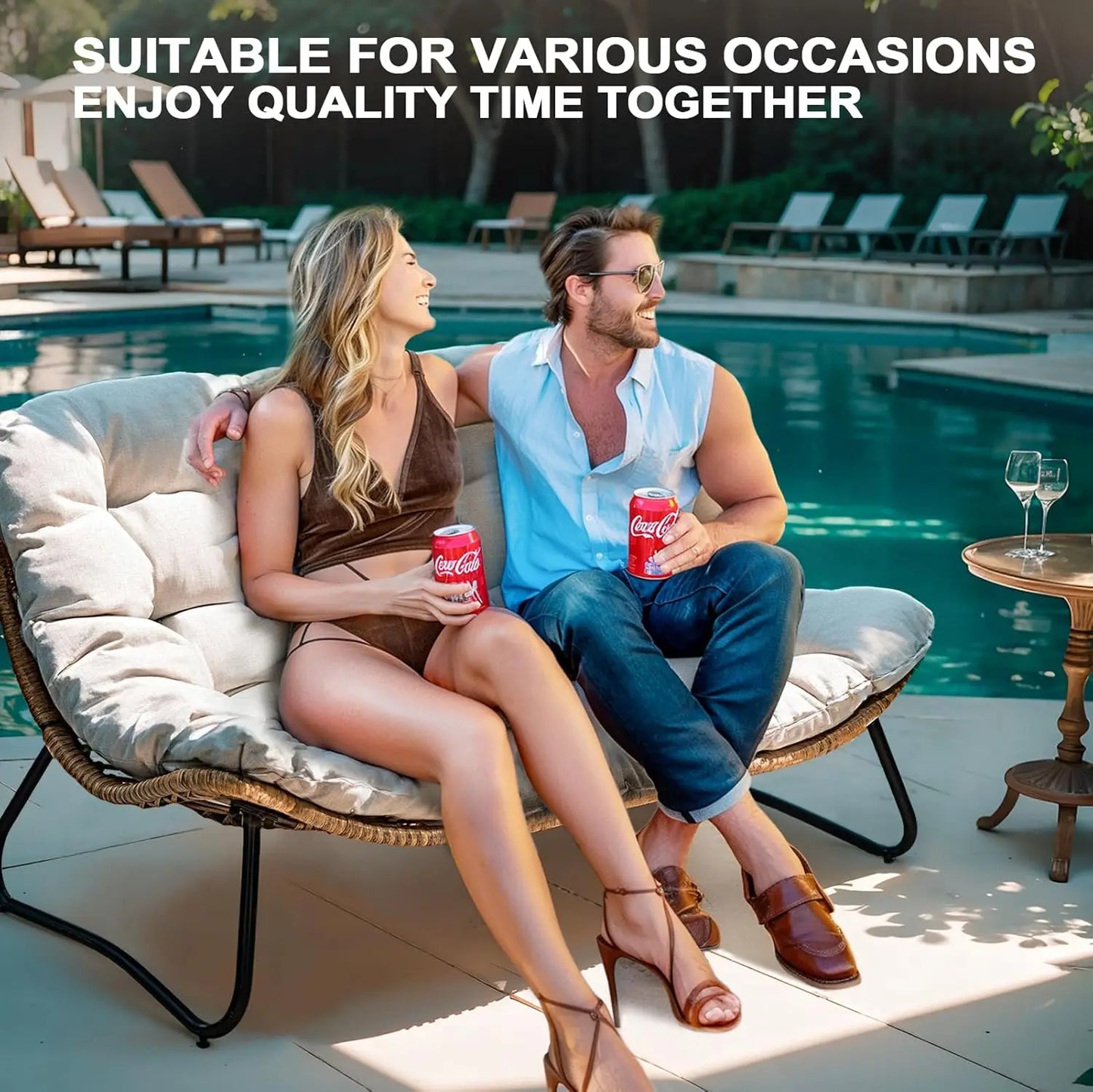 Boho Rattan Outdoor Loveseat Couch