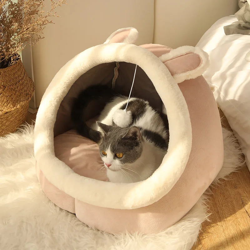 Cozy Foldable Cartoon Cat Bed