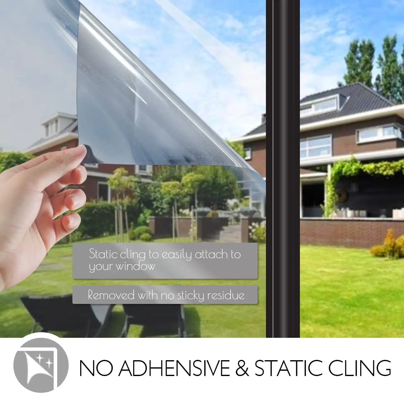 One Way Window Privacy Film Anti Look Glass Vinyl Stickers UV Blocking Tint Foil Non-Adhesive Static Cling Window Mirror Film