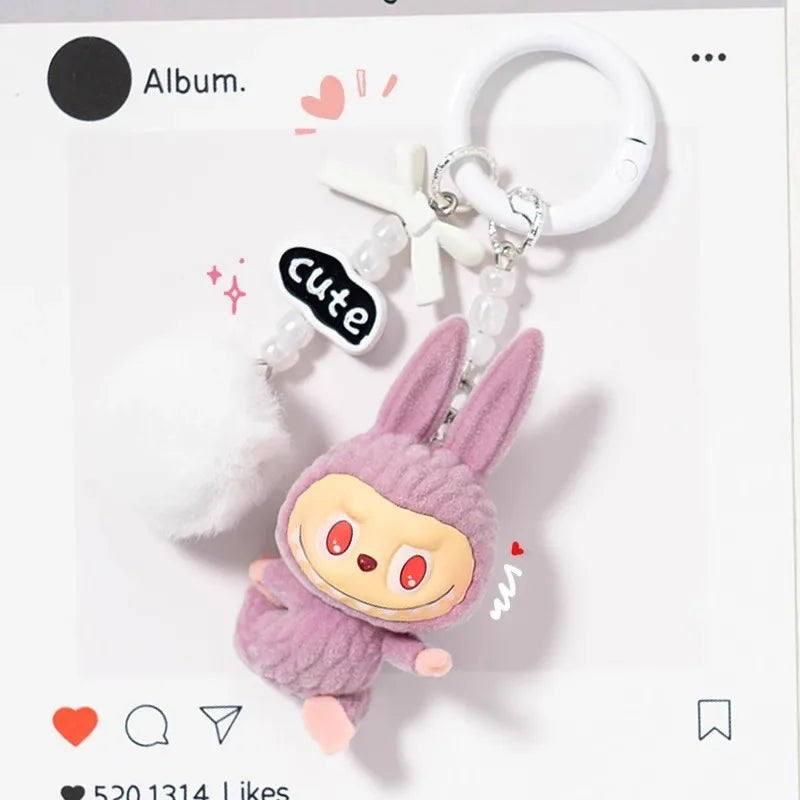 New Flocking Mini Labubu Keychain Bag Pendant