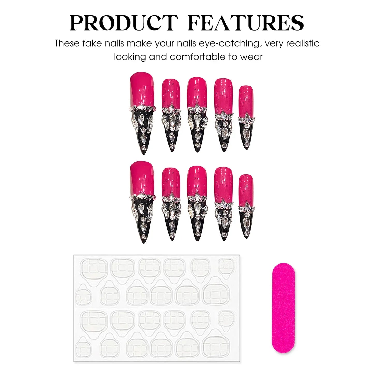 Black French Rhinestone Almond Nails