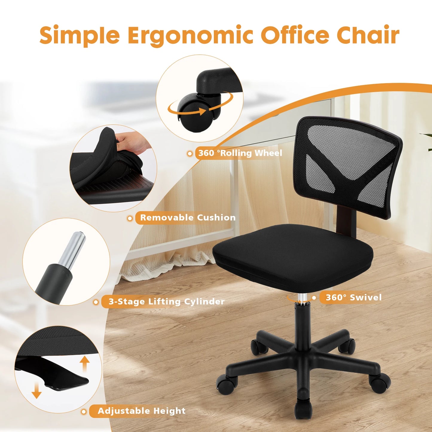 JHK Mesh Armless Office Chair