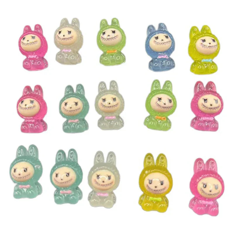 10Pcs Mini Luminous Labubu Resin Figurines