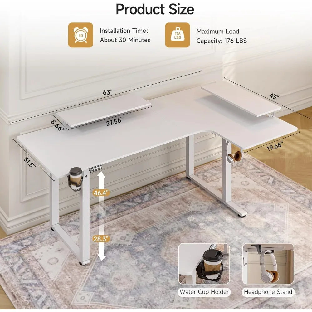 DAFIFY 63x43" Electric L-Shaped Desk