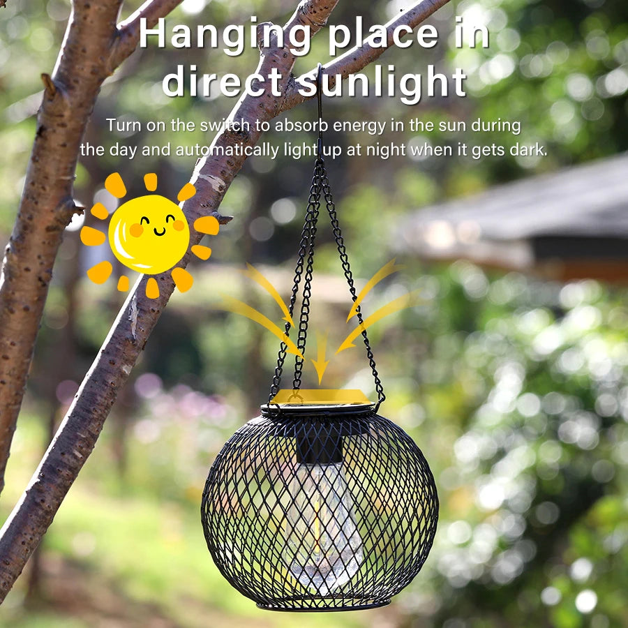 Outdoor Solar Hanging Iron Lantern