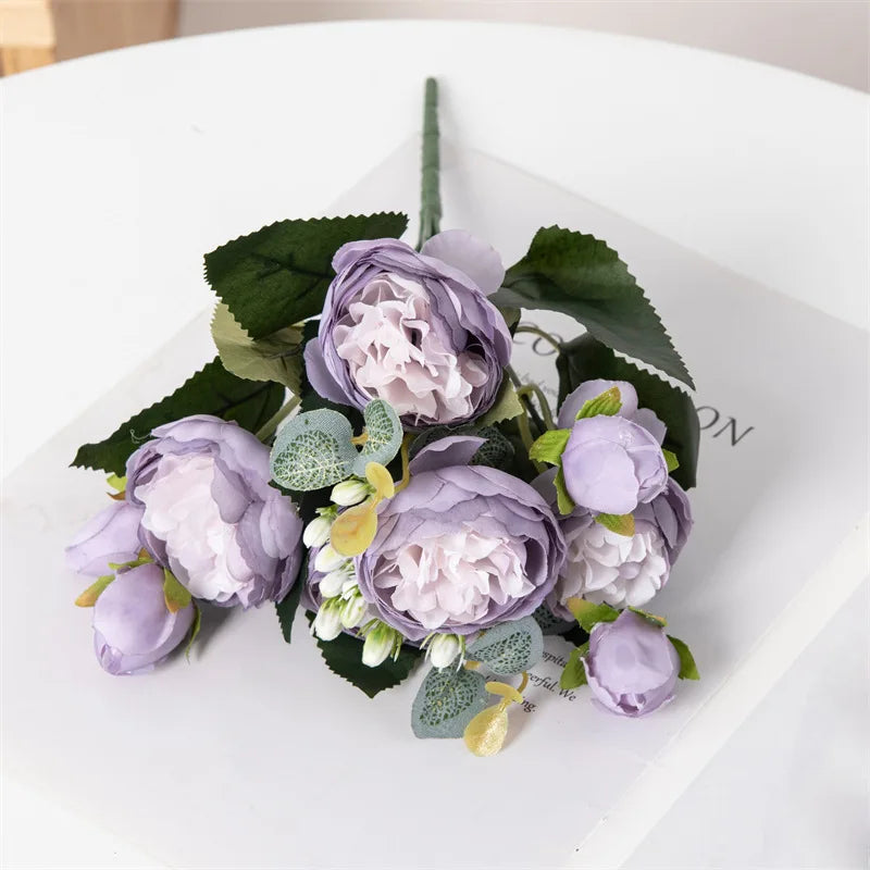 Flowers Fake Silk White Peonies