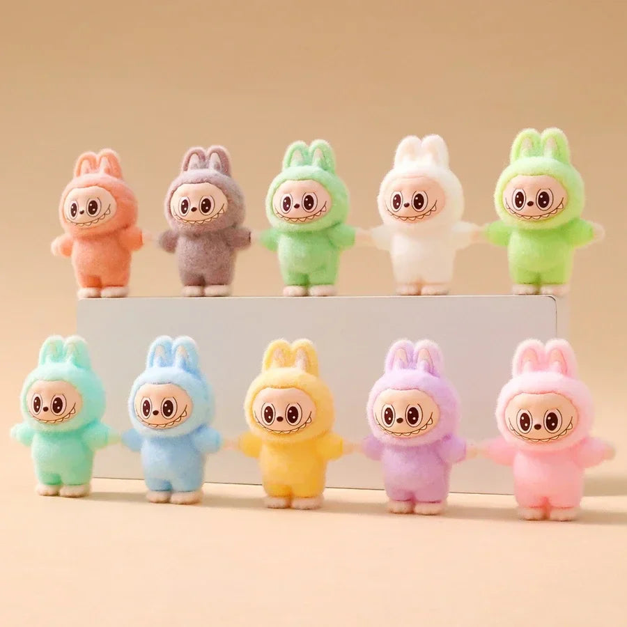 9PCS Labubu Cartoon Mini Flocking Doll Keychain
