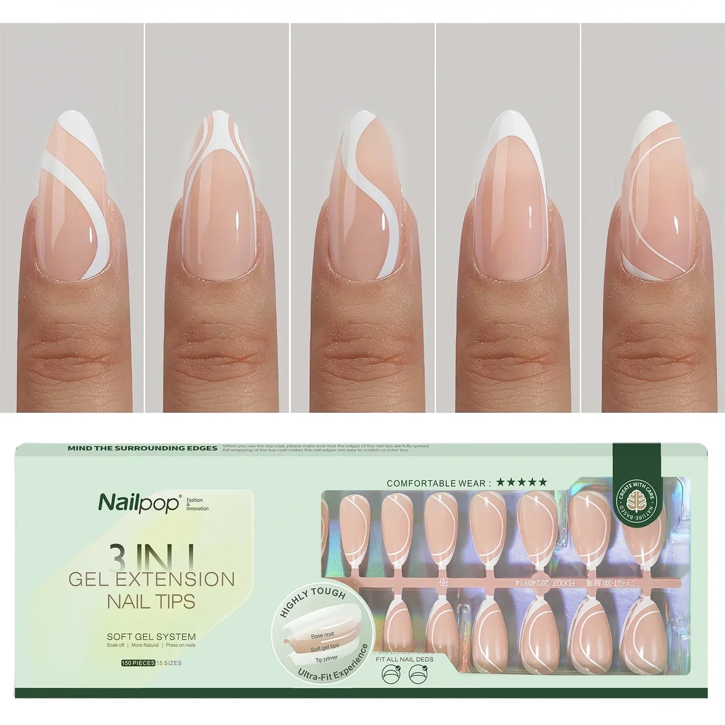 French Almond Gel Nail Tips