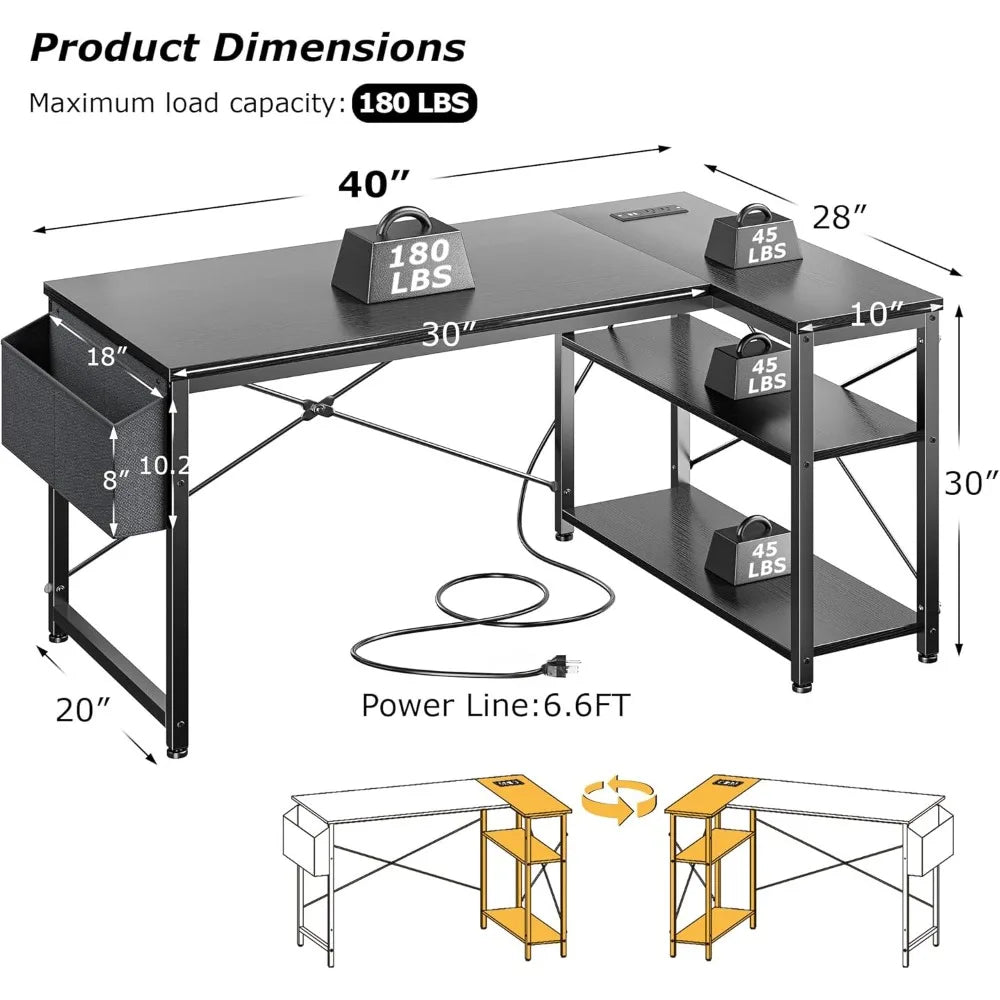 40-Inch L-Shaped Computer Desk