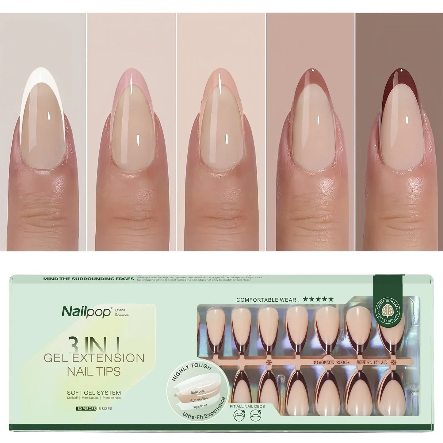 French Almond Gel Nail Tips