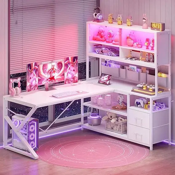 CHENGWEI L-Shaped LED Gaming Desk