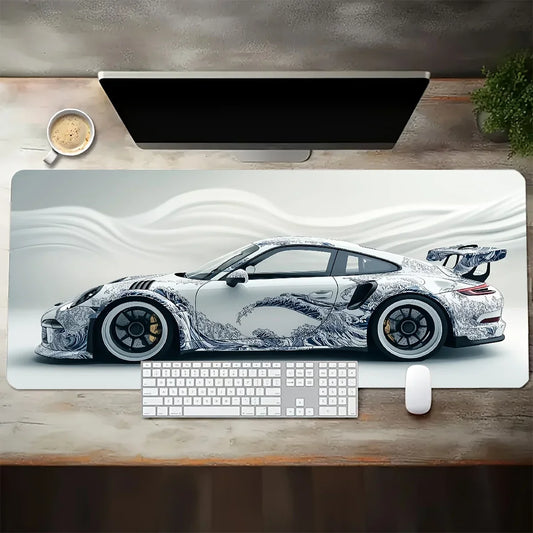 White Sports Car Gaming Mat