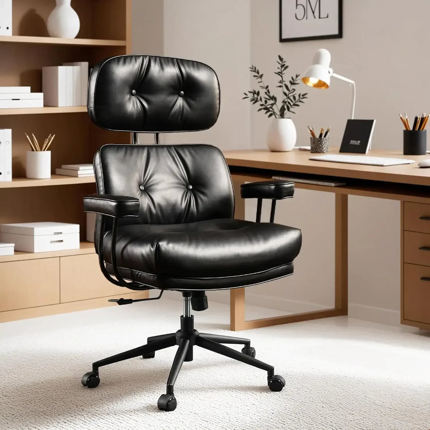 GUANGBAI Mid-Century Ergonomic Leather Chair
