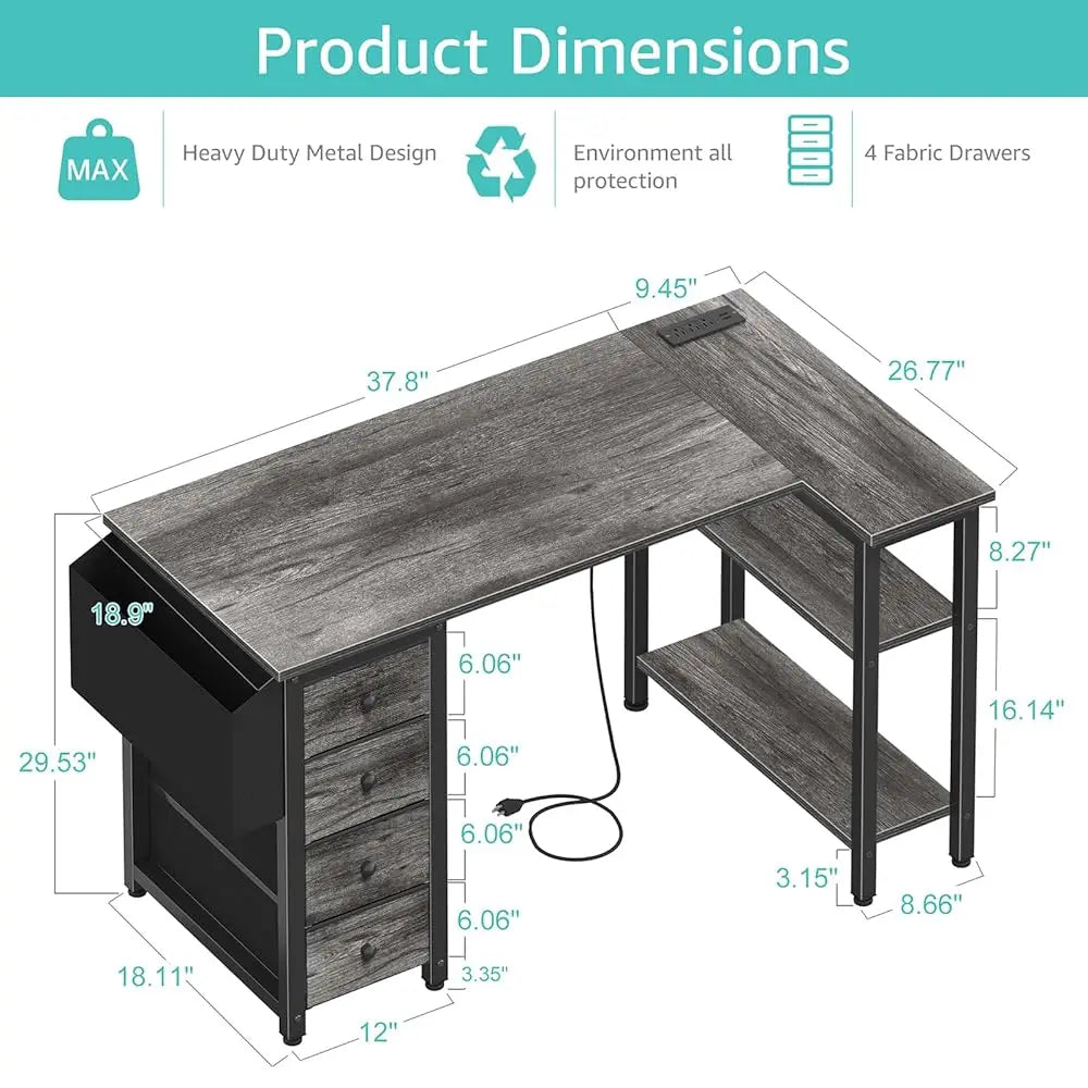L-Shaped Computer Desk with Storage