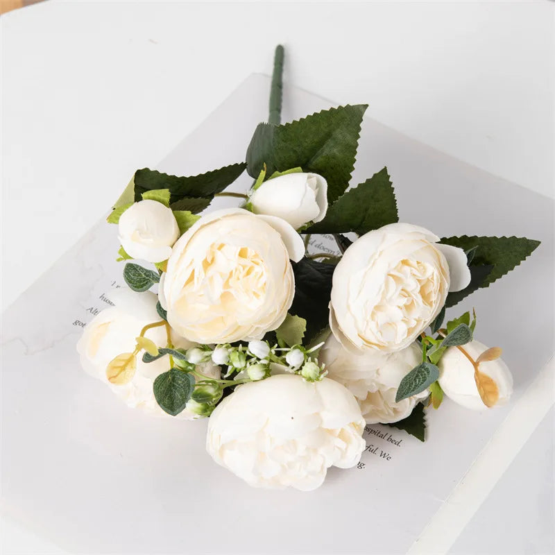 Flowers Fake Silk White Peonies