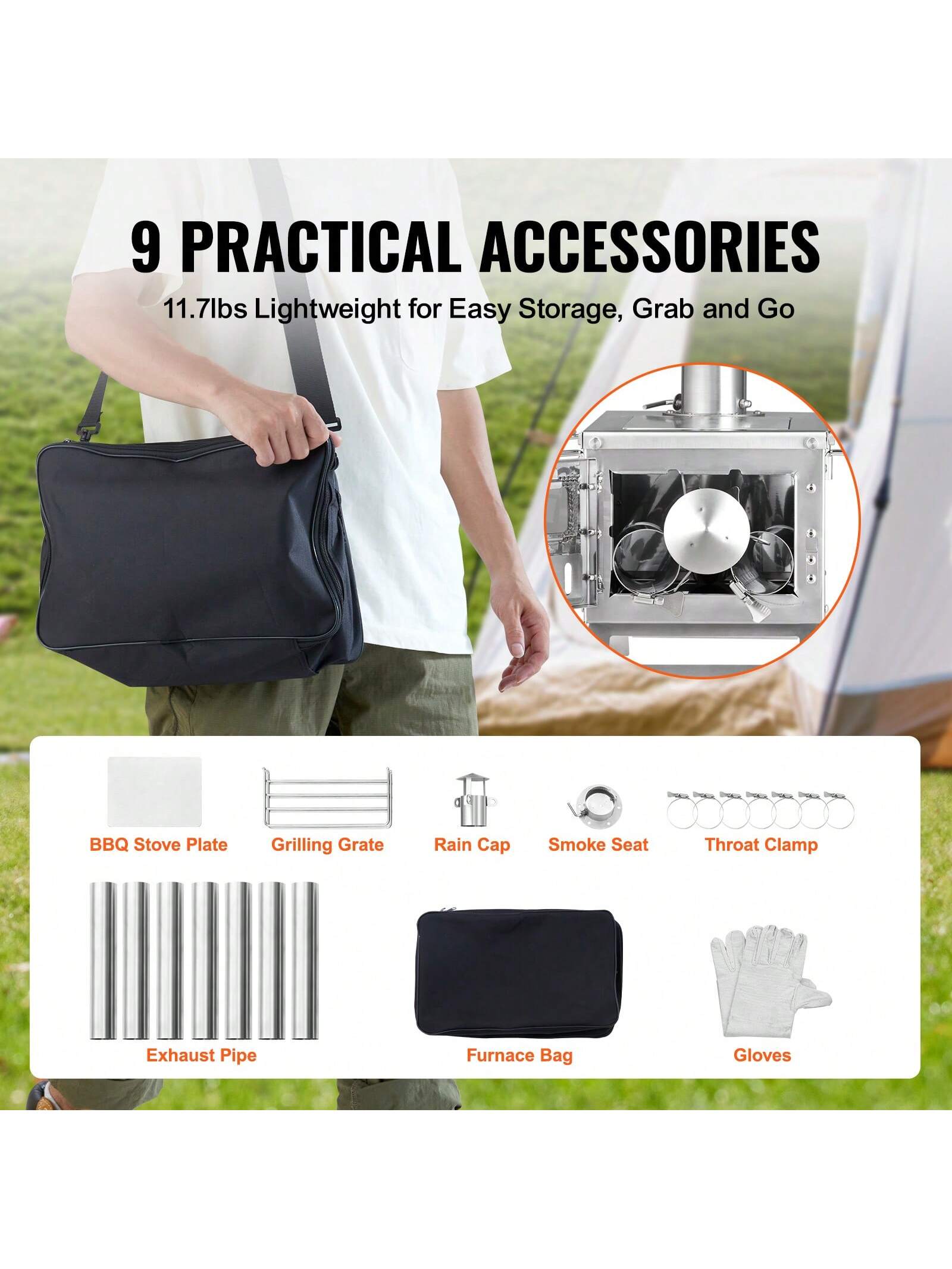 VEVOR Camping Wood Stove Stainless Steel Camping Tent Stove 