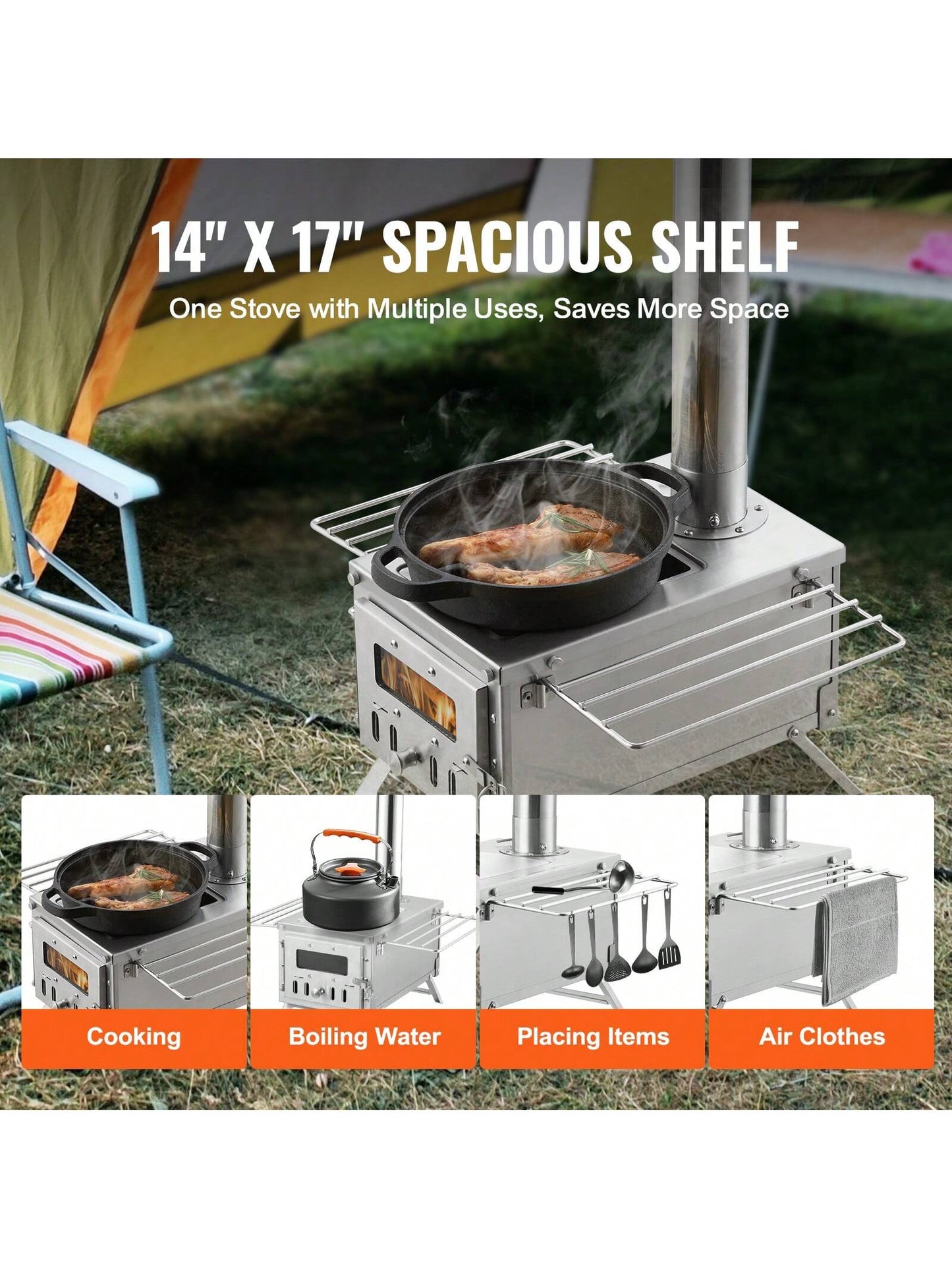VEVOR Camping Wood Stove Stainless Steel Camping Tent Stove 