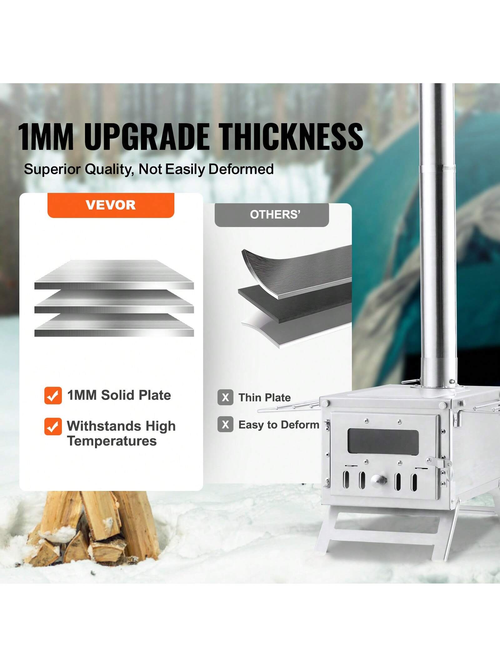 VEVOR Camping Wood Stove Stainless Steel Camping Tent Stove 