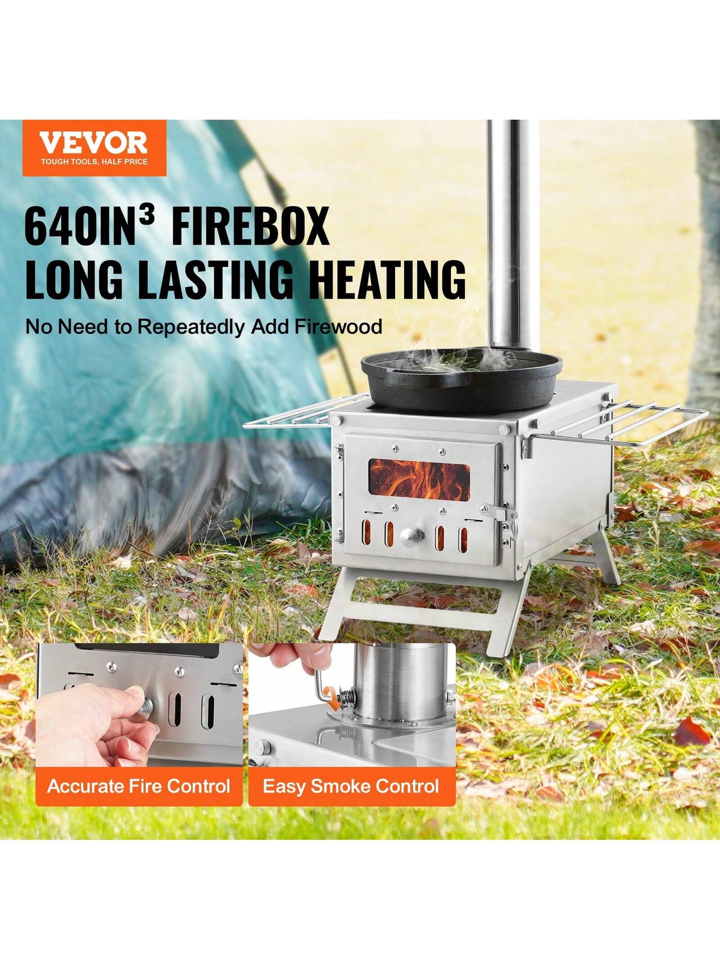 VEVOR Camping Wood Stove Stainless Steel Camping Tent Stove 
